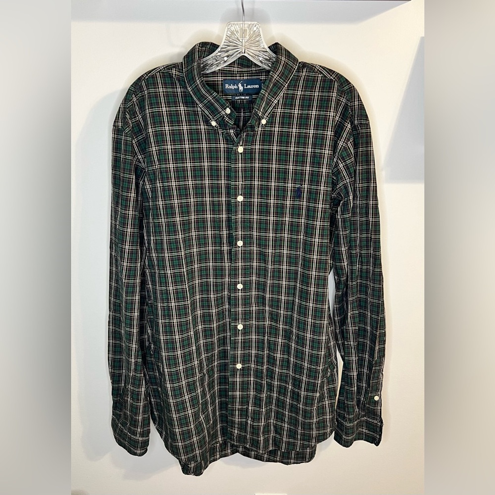 Ralph Lauren Custom Fit Kelly Green Long Sleeve Button Up Shirt. Size XL